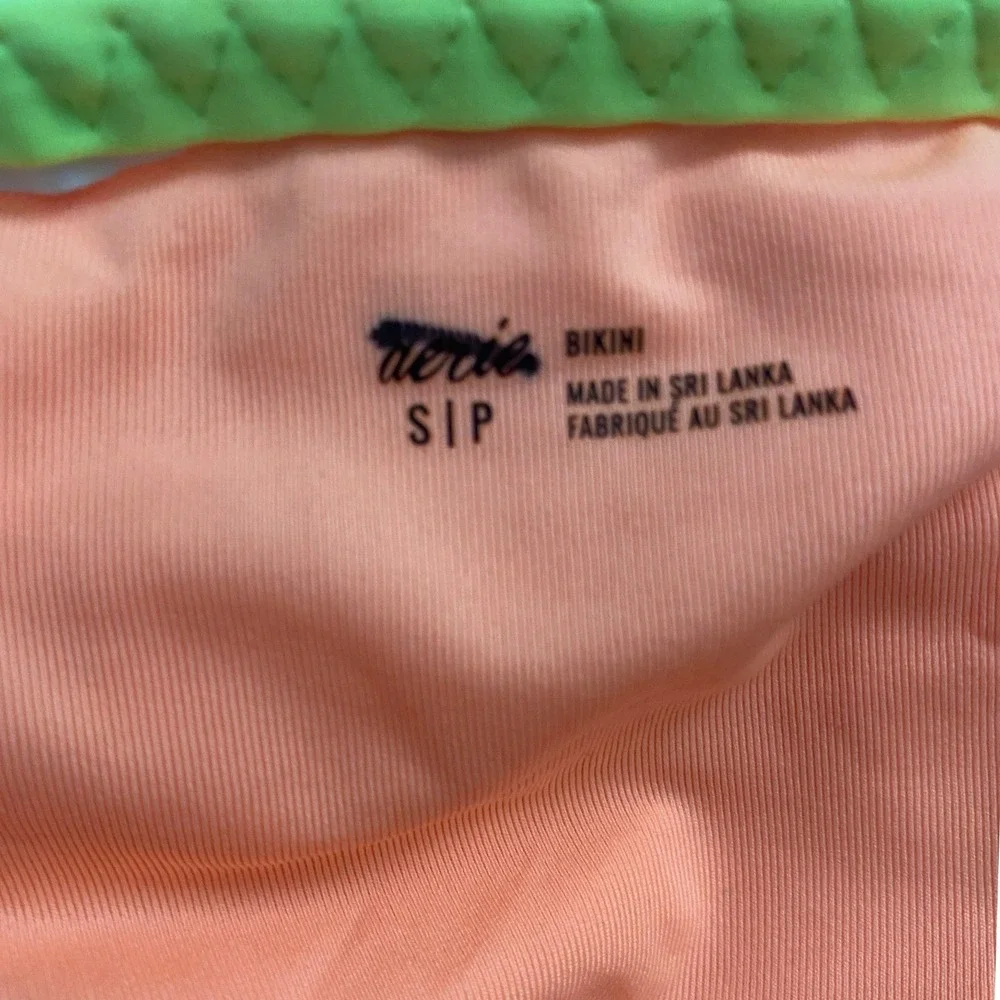 Aerie Colorblock Bikini Set Neon Lime Green XS Triangle Top Coral Pink S Bottoms
